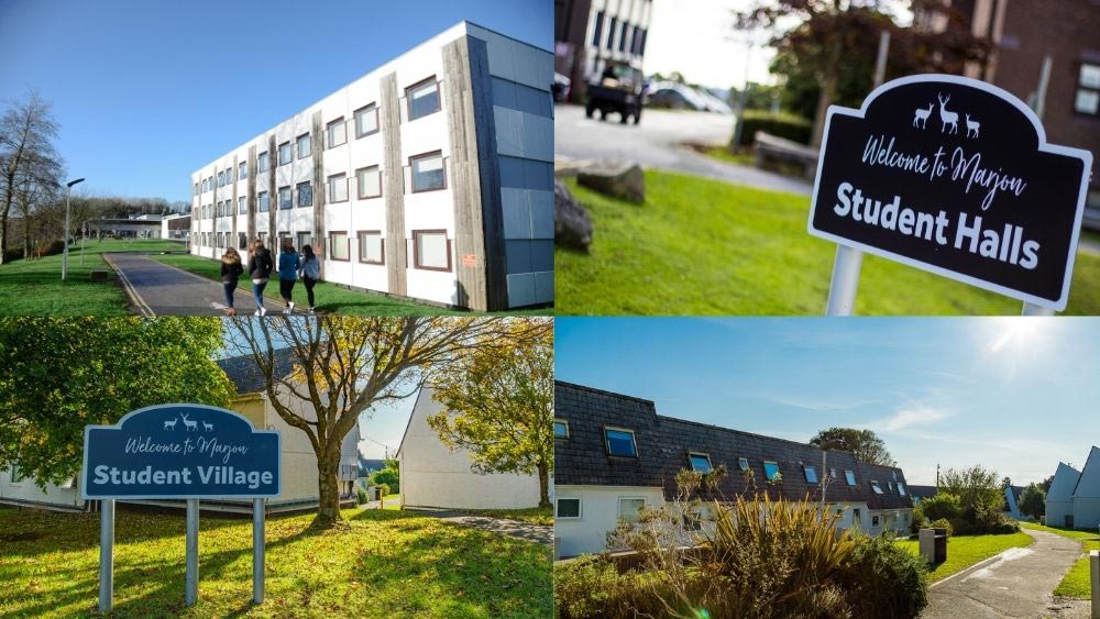 A collage of exterior views of 's student accommodation